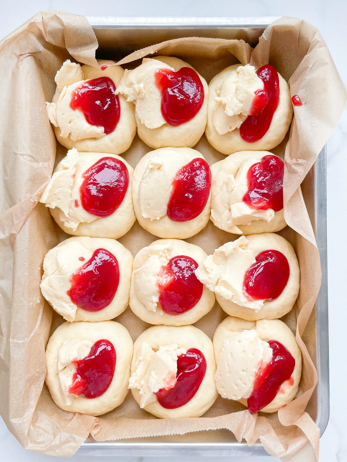 Vanilla Cream & Strawberry Jam Streusel Buns