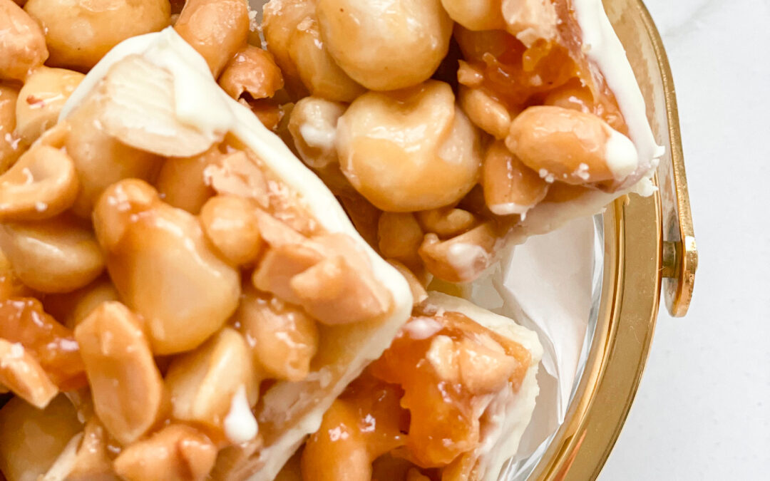 White Chocolate Macadamia Peanut Caramel Bites