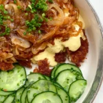 Chicken Schnitzel with Caramalized Onions & Sauce Hollandaise