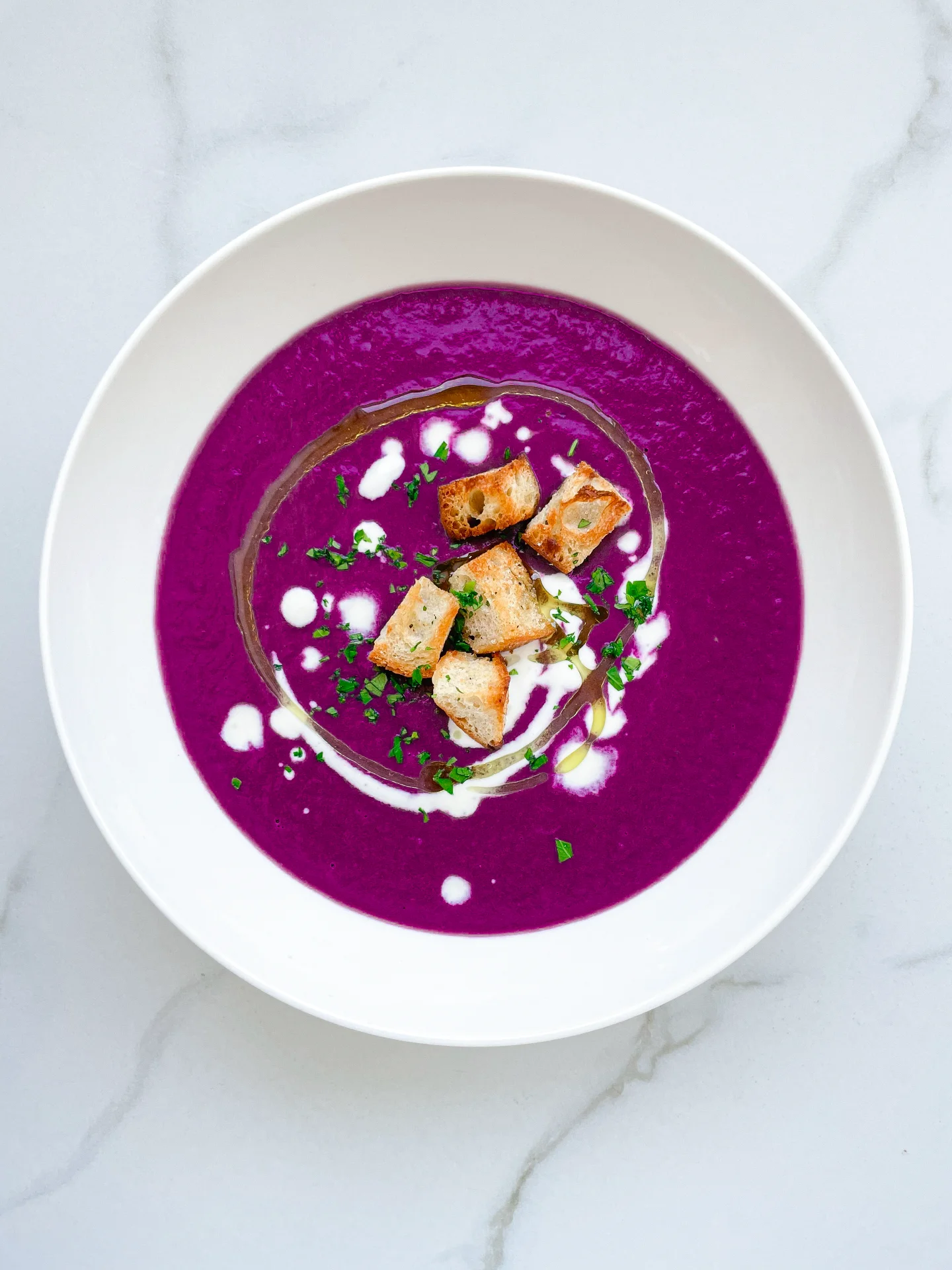 Spicy Red Cabbage Soup & Garlic Croûtons