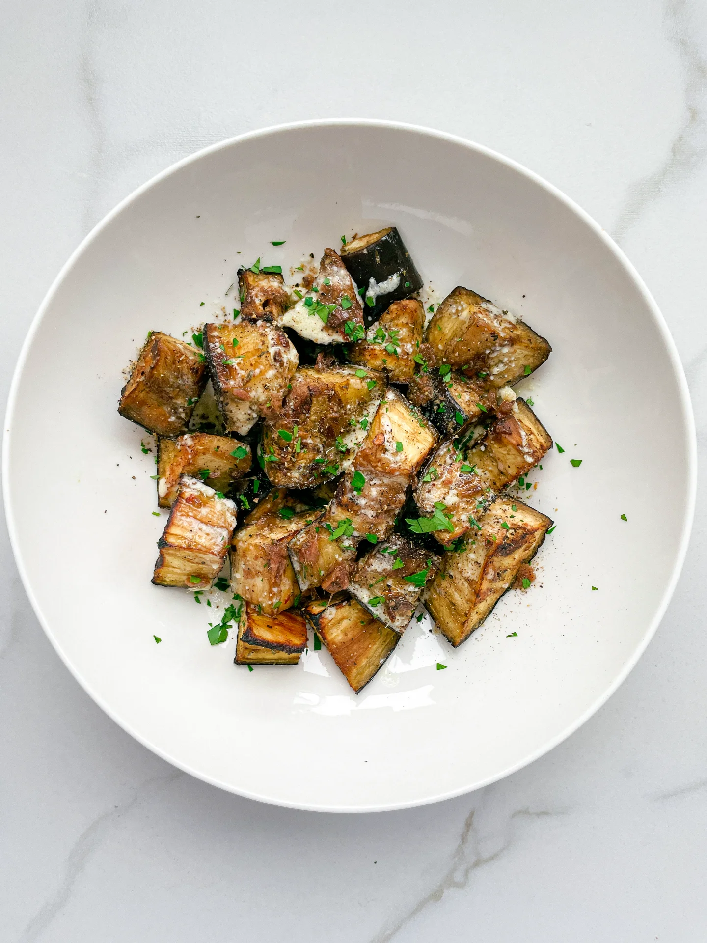 Roasted Eggplants with Parmesan Vinaigrette & Melted Anchovy Oil