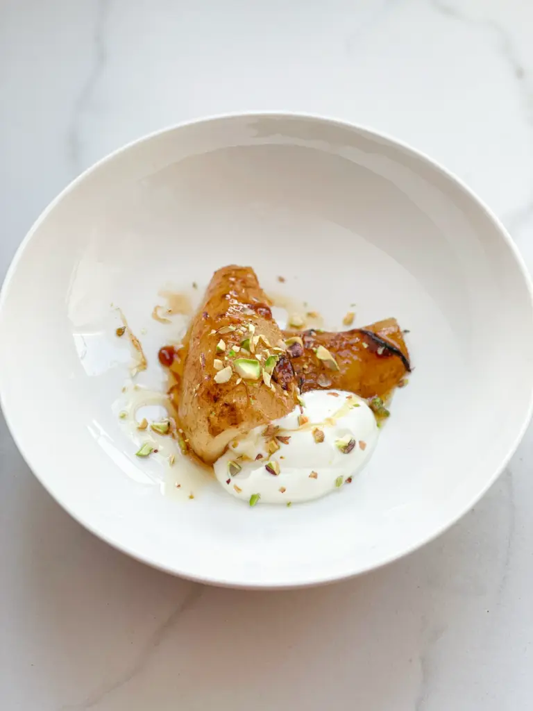 Maple Baked Pears with Yogurt & Pistachios