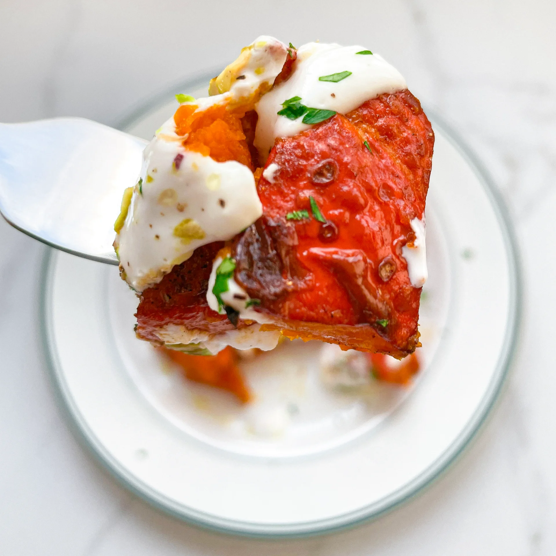 Roasted Pumpkin with Garlic Yogurt Sauce & Pistachios