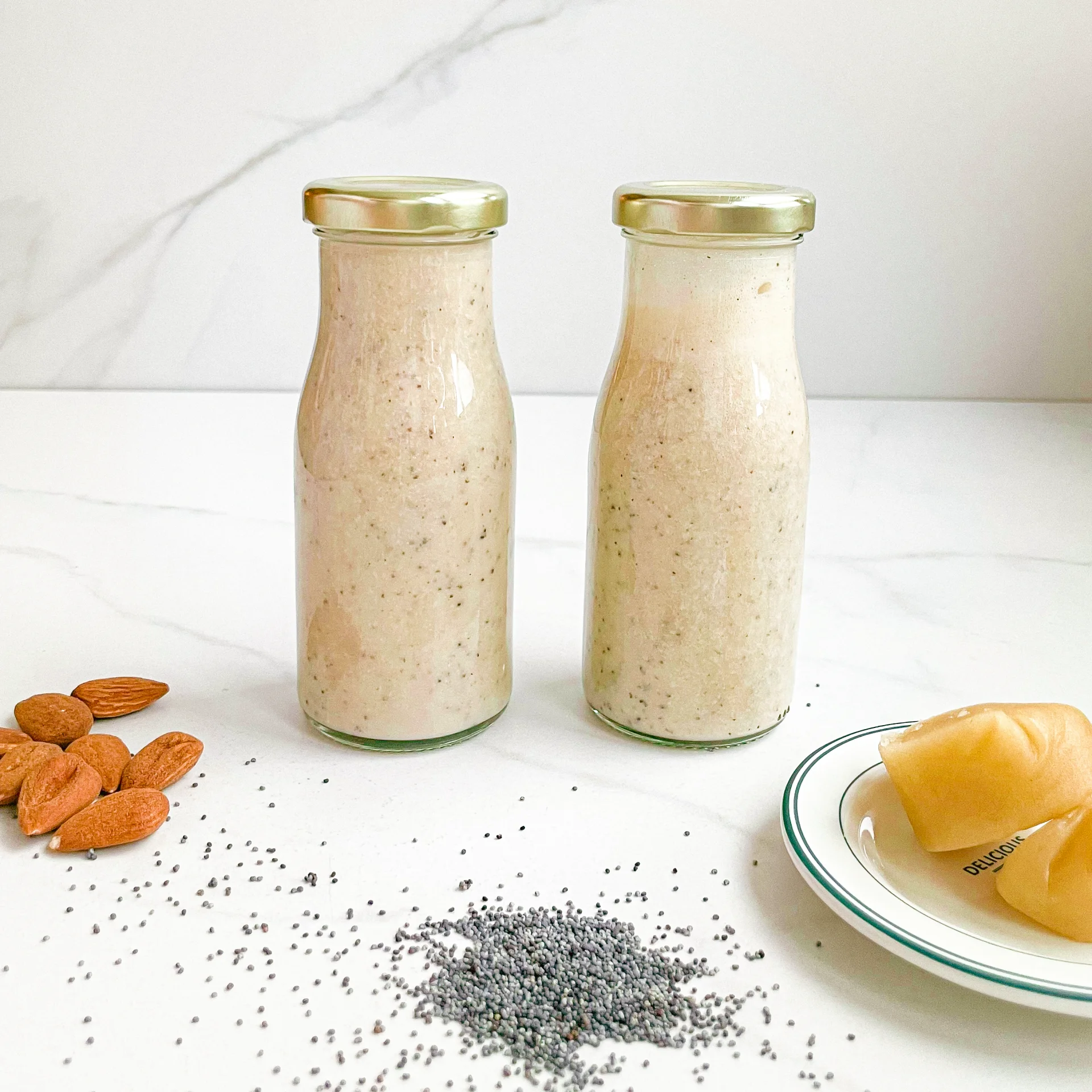 Banana Bliss Smoothie with Poppy Seeds Marzipan & Almond Butter