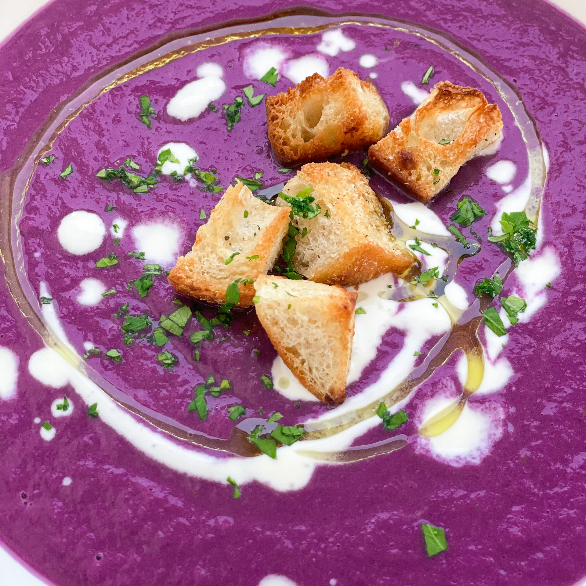 Spicy Red Cabbage Soup & Garlic Croûtons