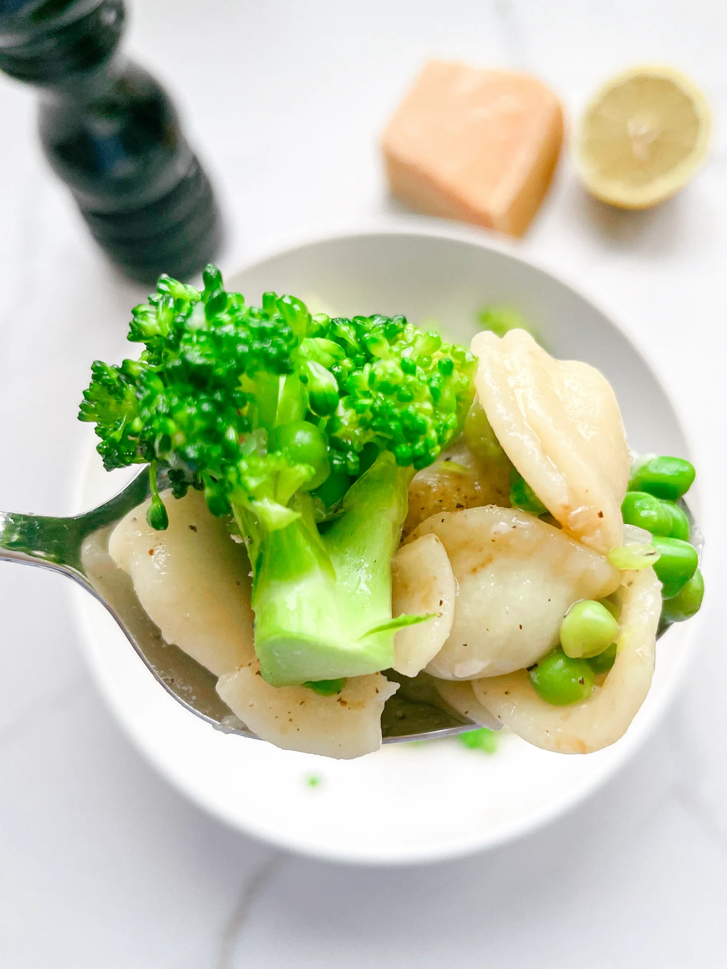 Lemon Broth with Pasta Broccoli & Peas