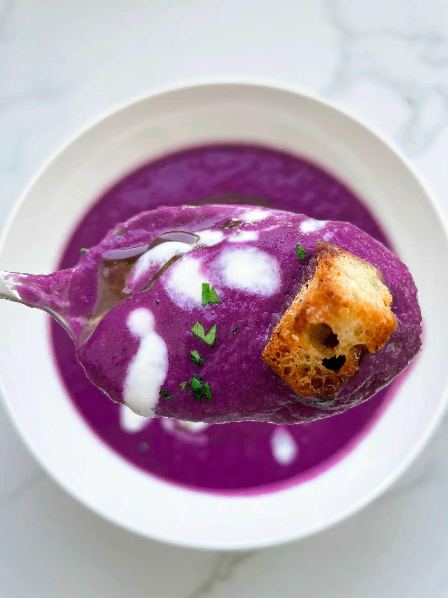 Spicy Red Cabbage Soup & Garlic Croûtons