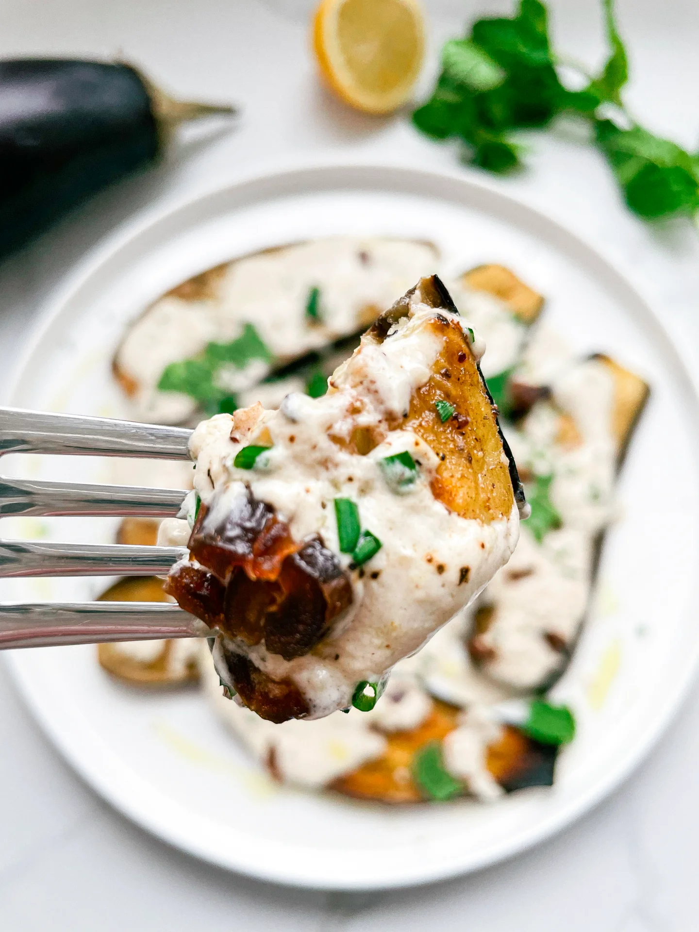 Roasted Eggplant with Tahini Yogurt Sauce