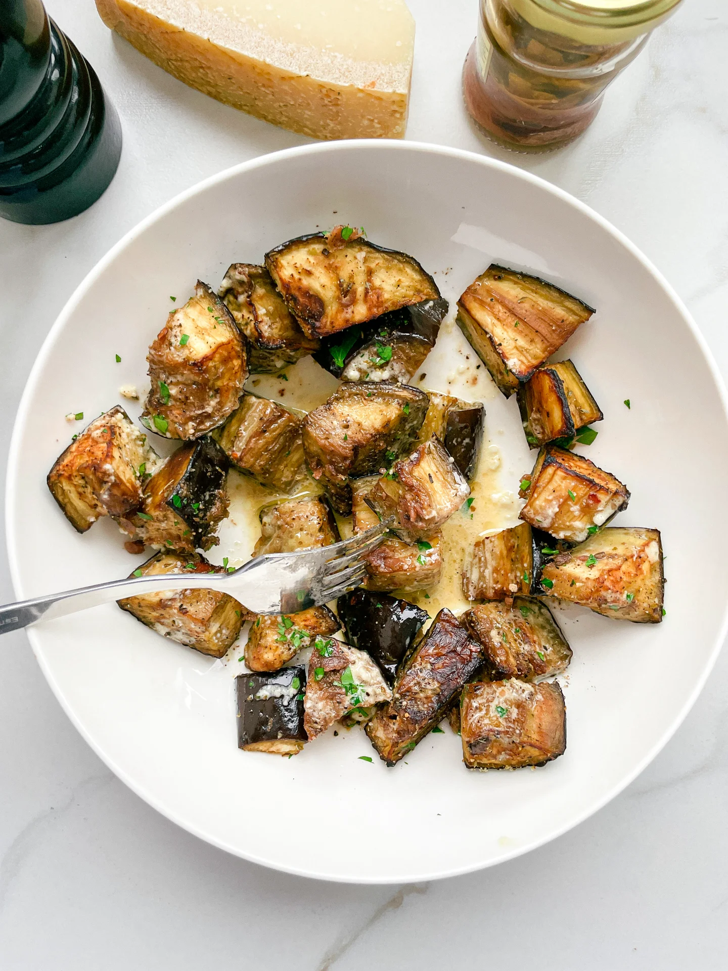 Roasted Eggplants with Parmesan Vinaigrette & Melted Anchovy Oil