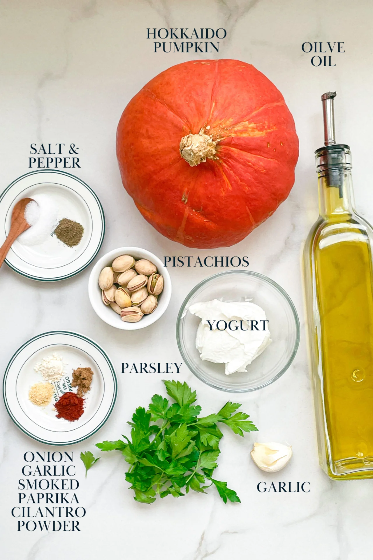 Roasted Pumpkin with Garlic Yogurt Sauce & Pistachios