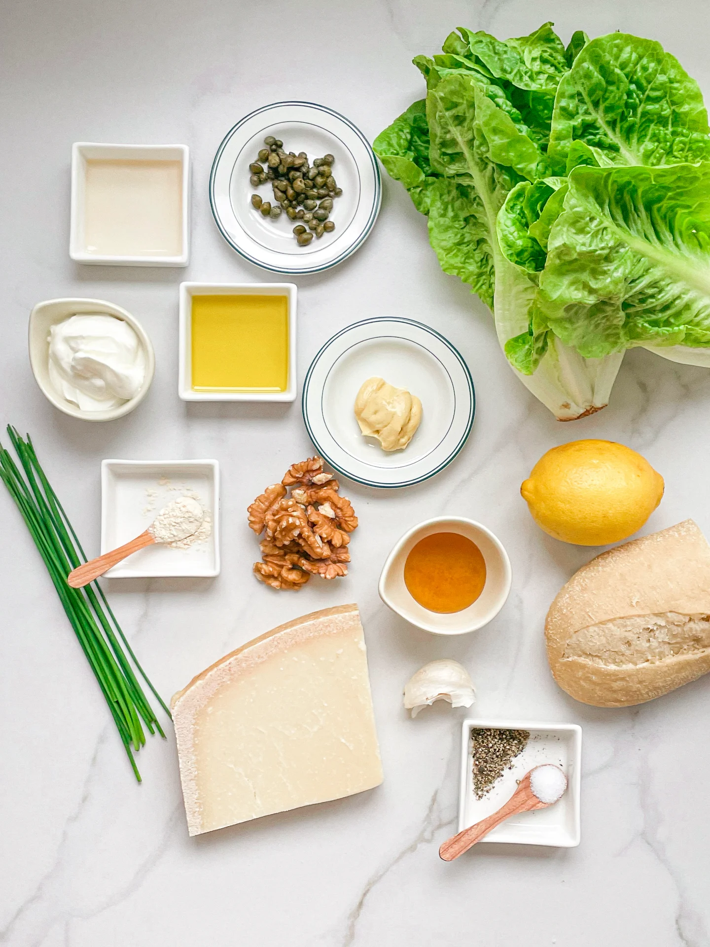 Grilled Romane Salad with Lemon Yogurt Dressing & Garlic Croutons