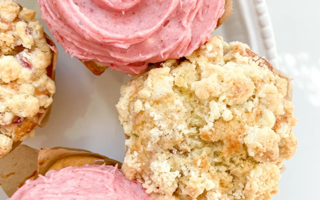 Strawberry Cupcakes with Cream Cheese Frosting & Cheesecake Filling