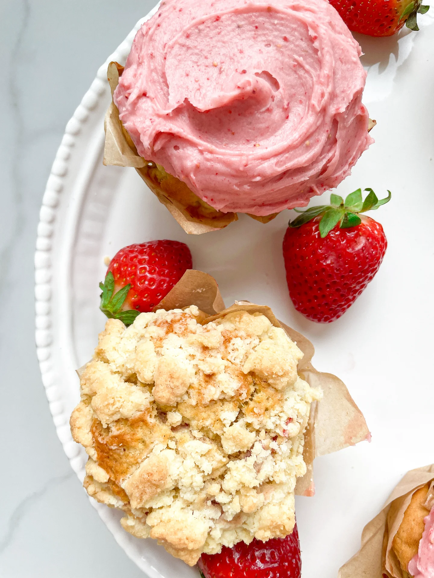 Strawberry Cupcakes with Cream Cheese Frosting & Cheesecake Filling