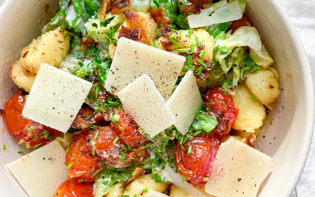 Gnocchi Romaine Salad with Oven-Roasted Tomatoes & Parmesan