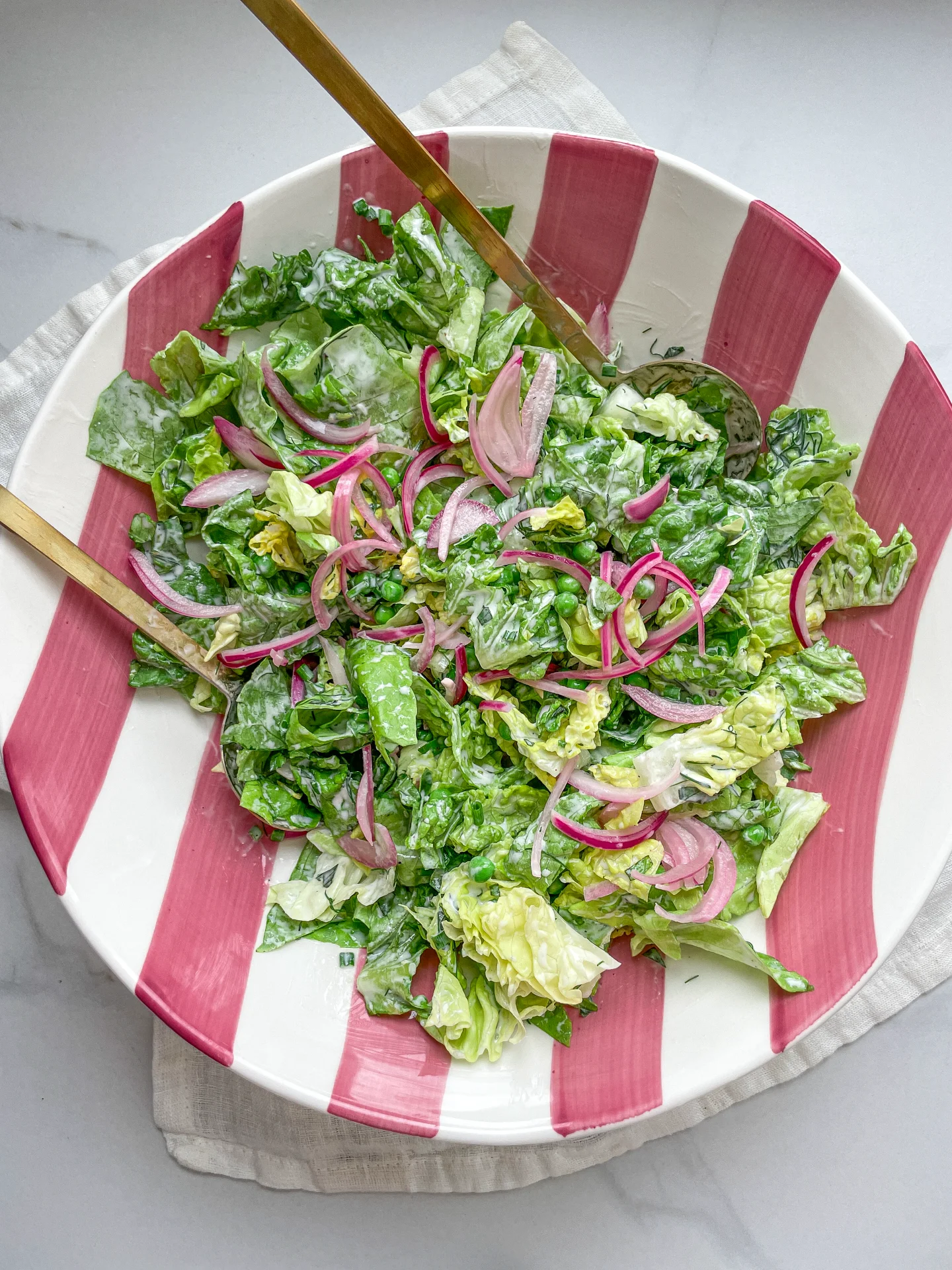 Green Herb Salad with Peas & Pickled Onions