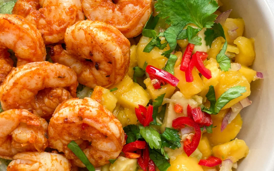 Spicy Rice Shrimp Bowl & Mango Avocado Salsa