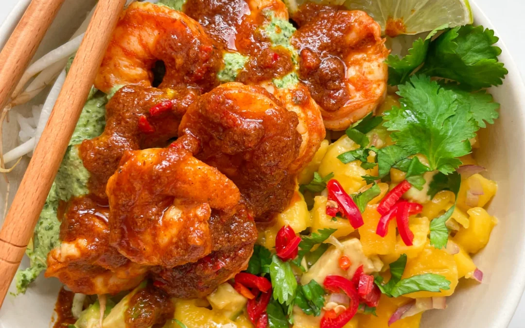 Spicy Rice Shrimp Bowl & Mango Avocado Salsa