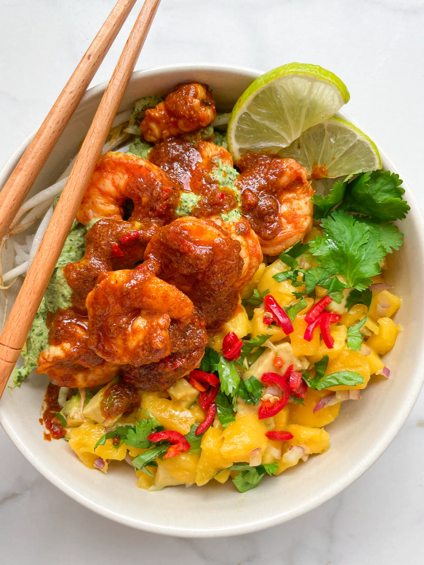 Spicy Rice Shrimp Bowl & Mango Avocado Salsa