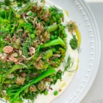 Green Veggies on Whipped Ricotta with Fried Capers & Shallots