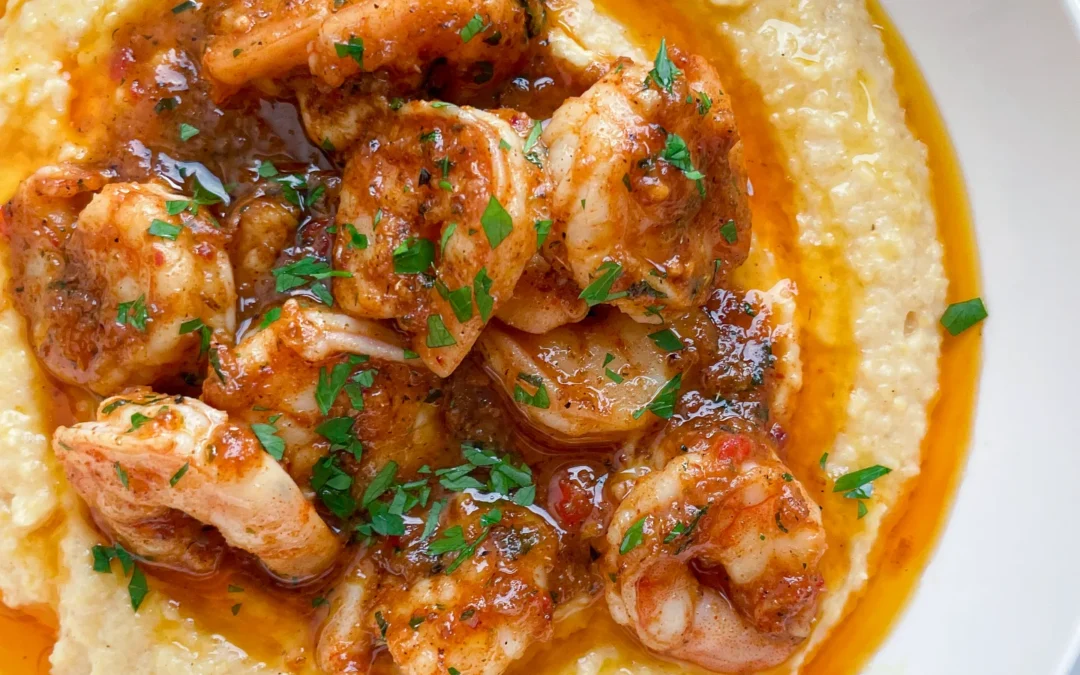 Cajun Shrimps with Honey Glaze & Cheesy Polenta