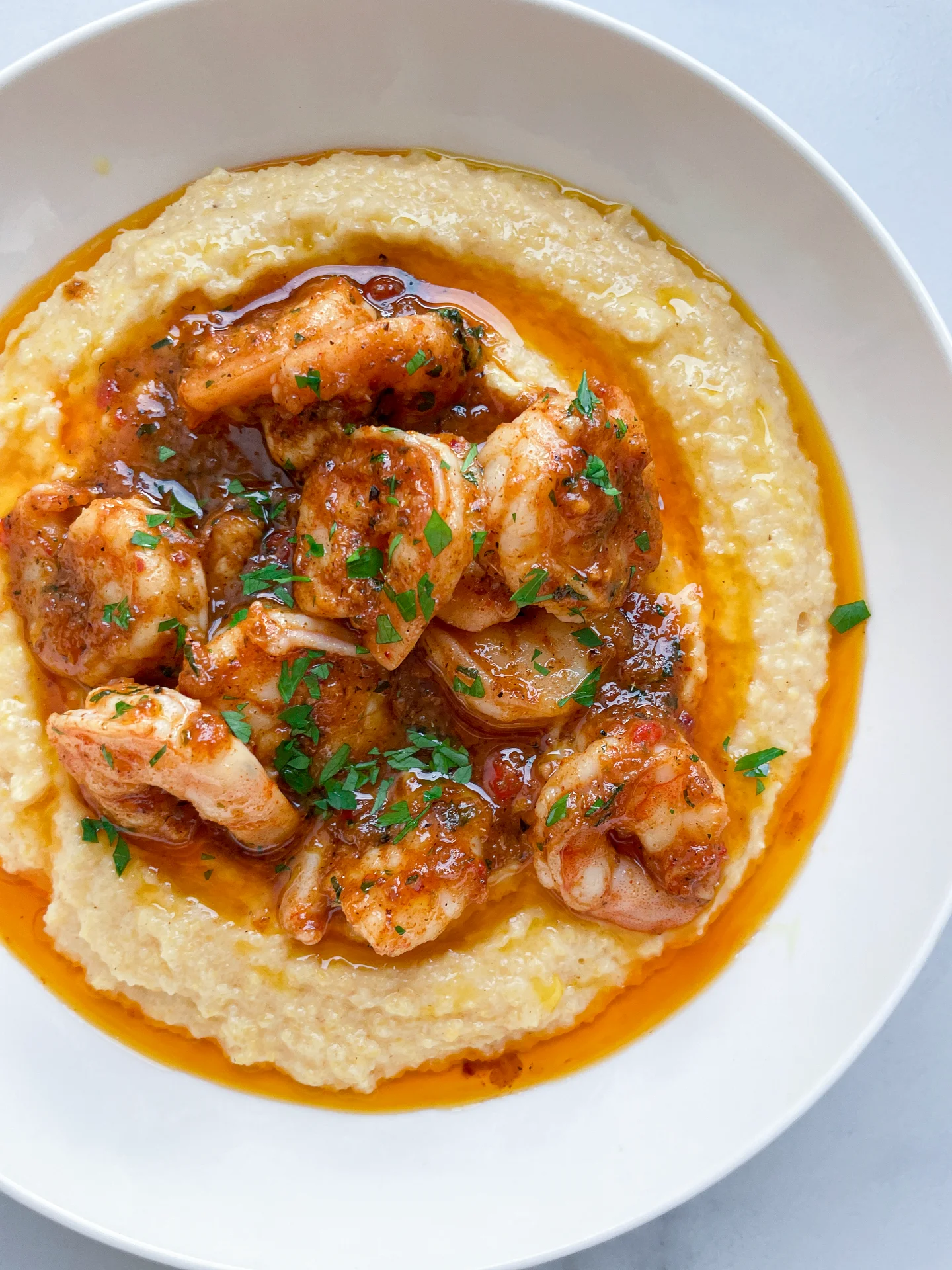 Cajun Shrimps with Honey Glaze & Cheesy Polenta