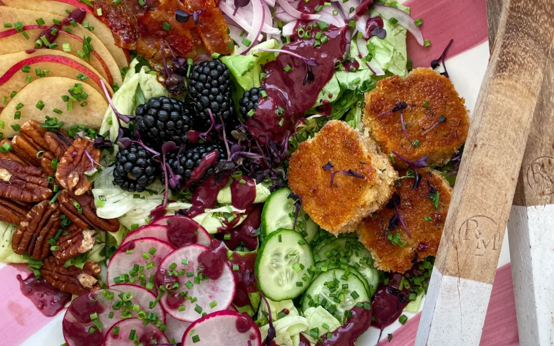 Caramelized Bacon Fried Goat Cheese Salad with Blackberry Balsamic Vinaigrette