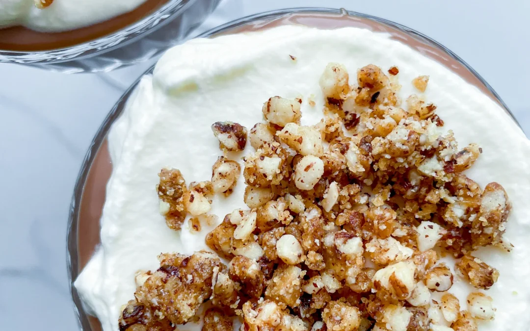 Milk Chocolate Pudding with Chantilly Cream & Hazelnut Brittle