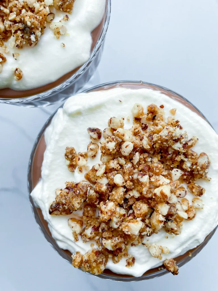 Milk Chocolate Pudding with Chantilly Cream & Hazelnut Brittle