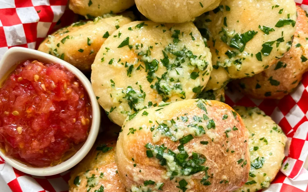 Garlic Parmesan Butter Knots & Grated Tomato Dip