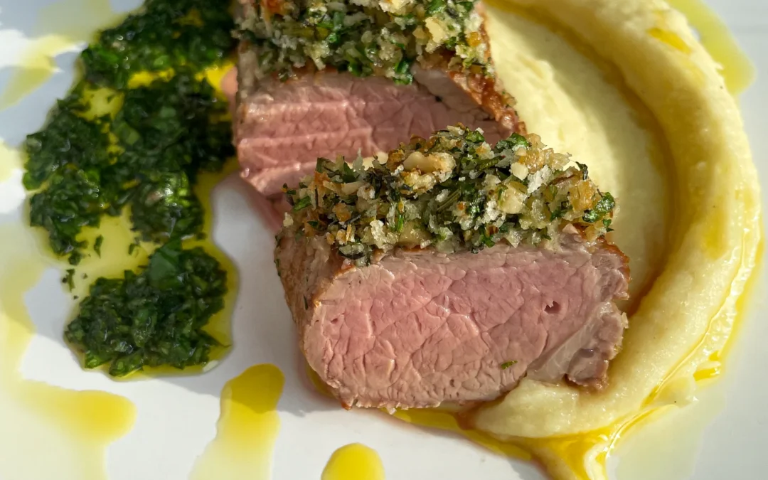 Pork Tenderloin with Parmesan Herb Crust Potato Puree & Gremolata