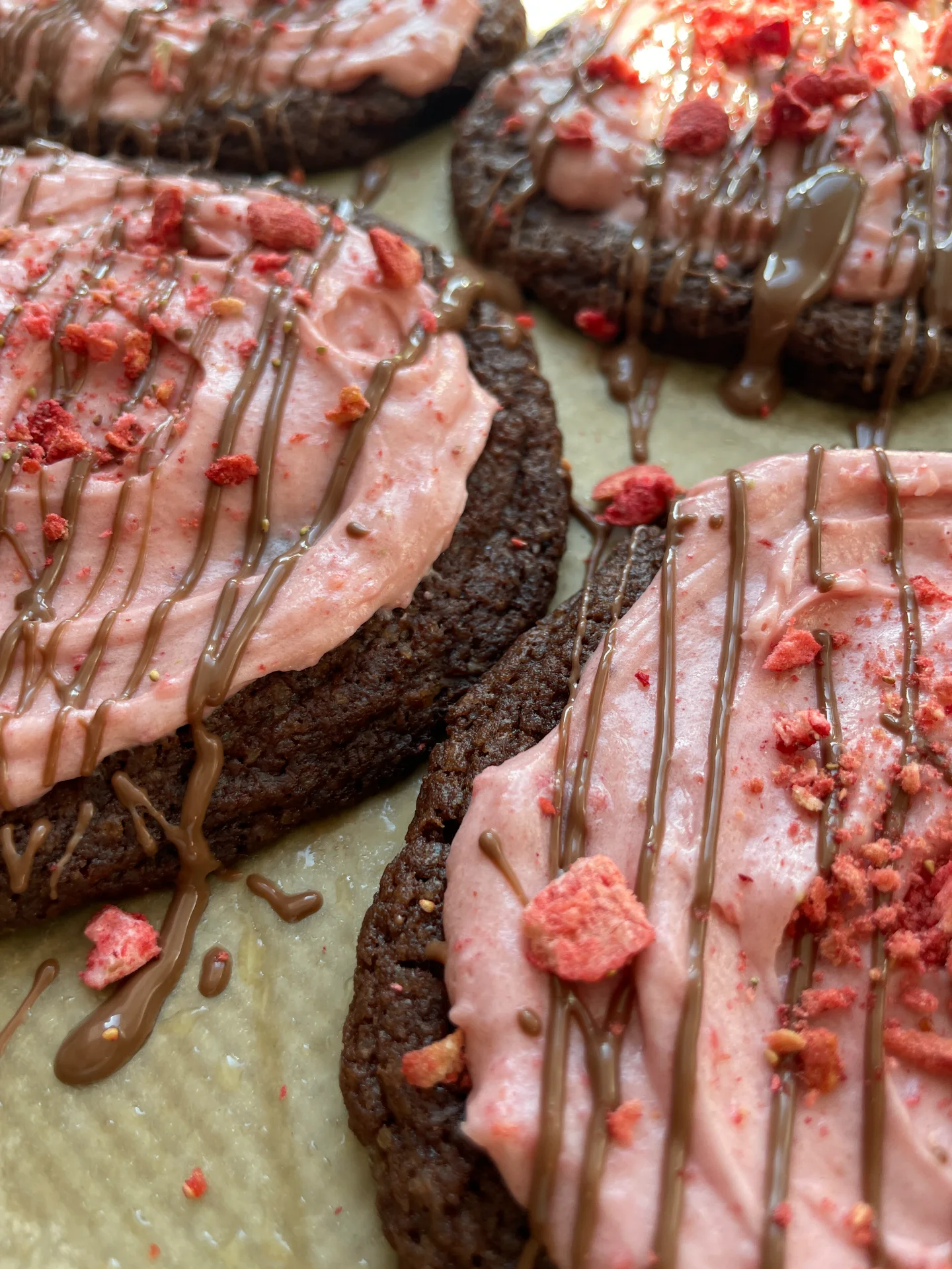 Double Chocolate Cookies with Strawberry Frosting