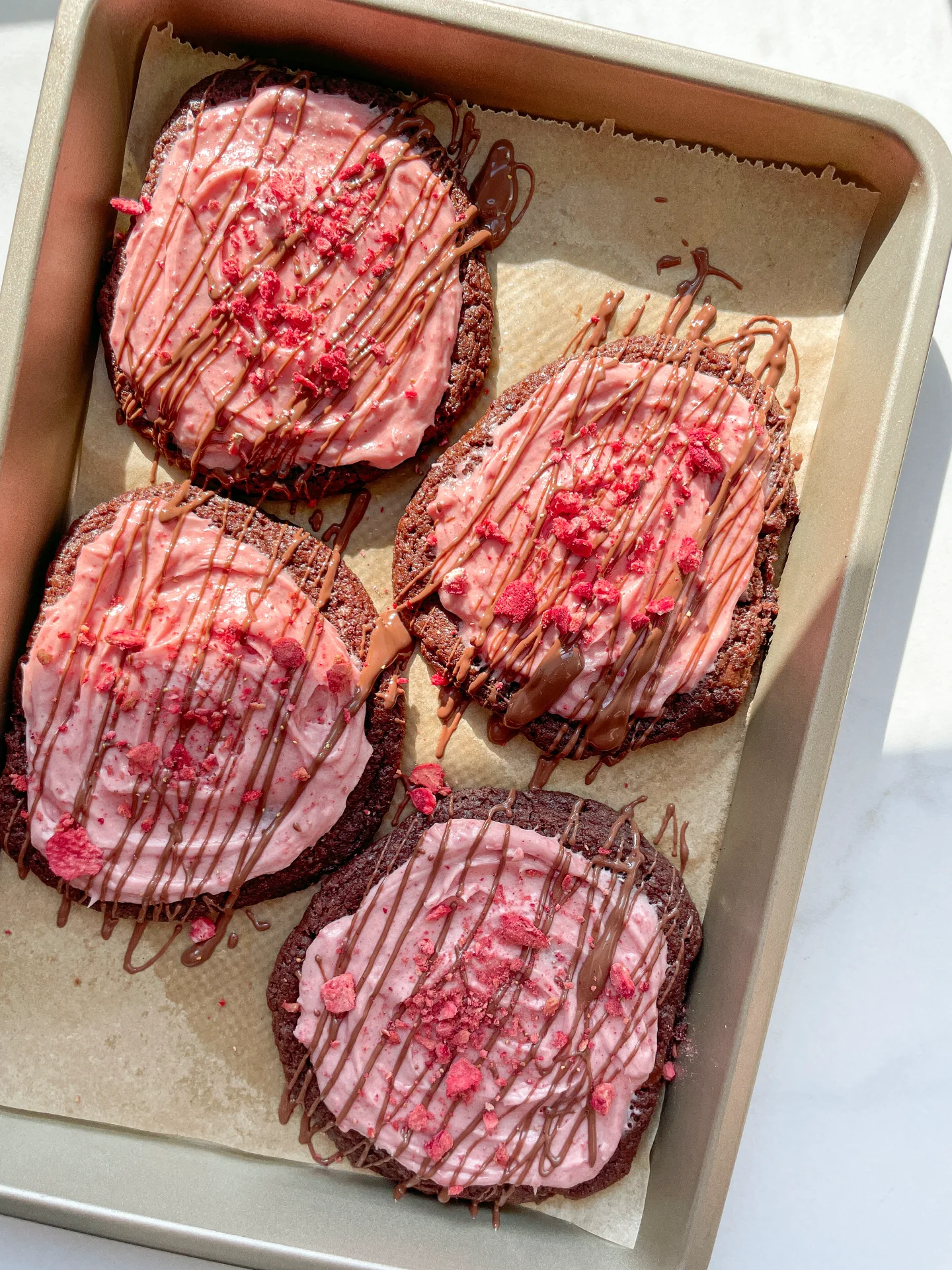 Double Chocolate Cookies with Strawberry Frosting