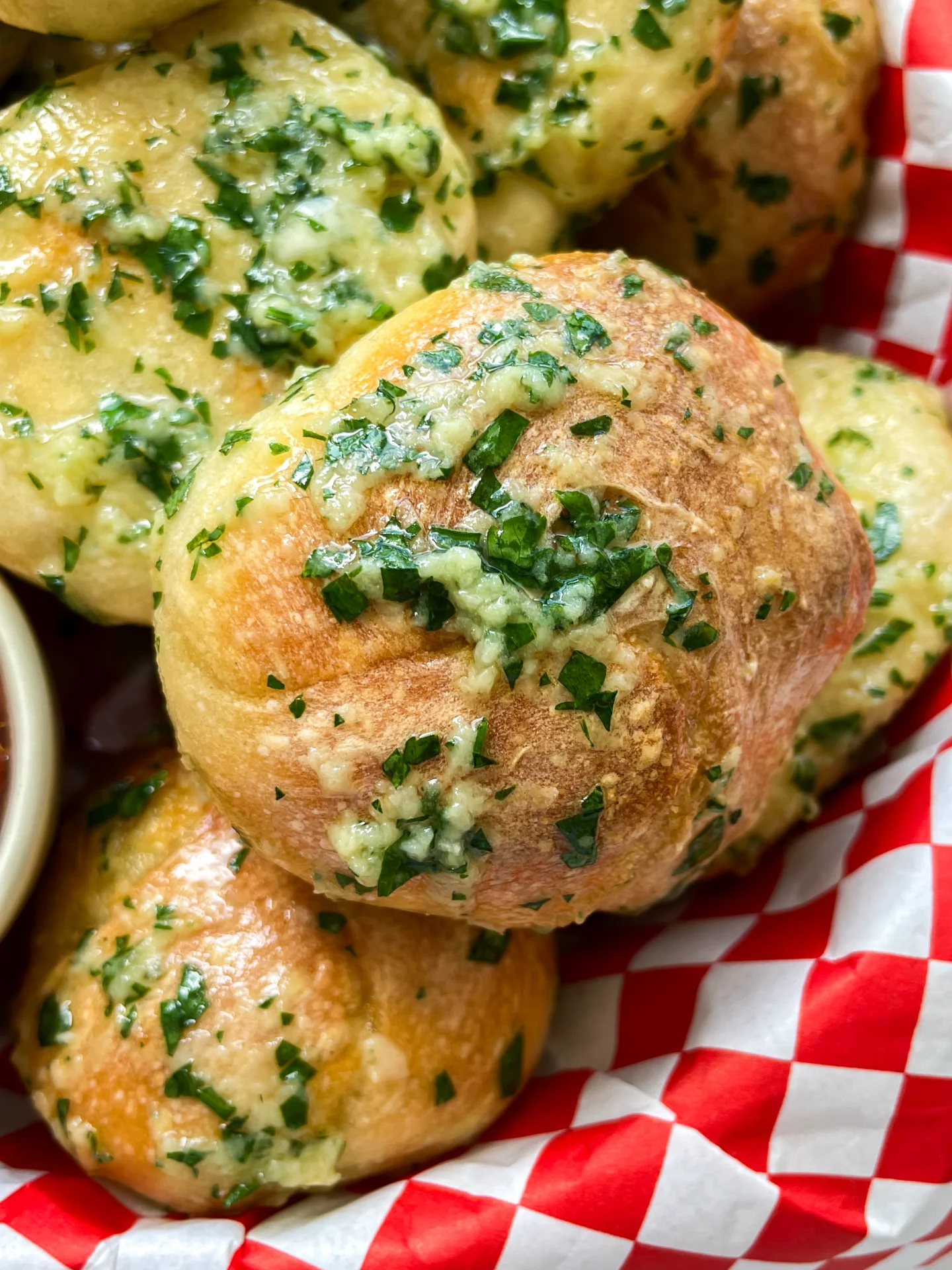 Garlic Parmesan Butter Knots & Grated Tomato Dip