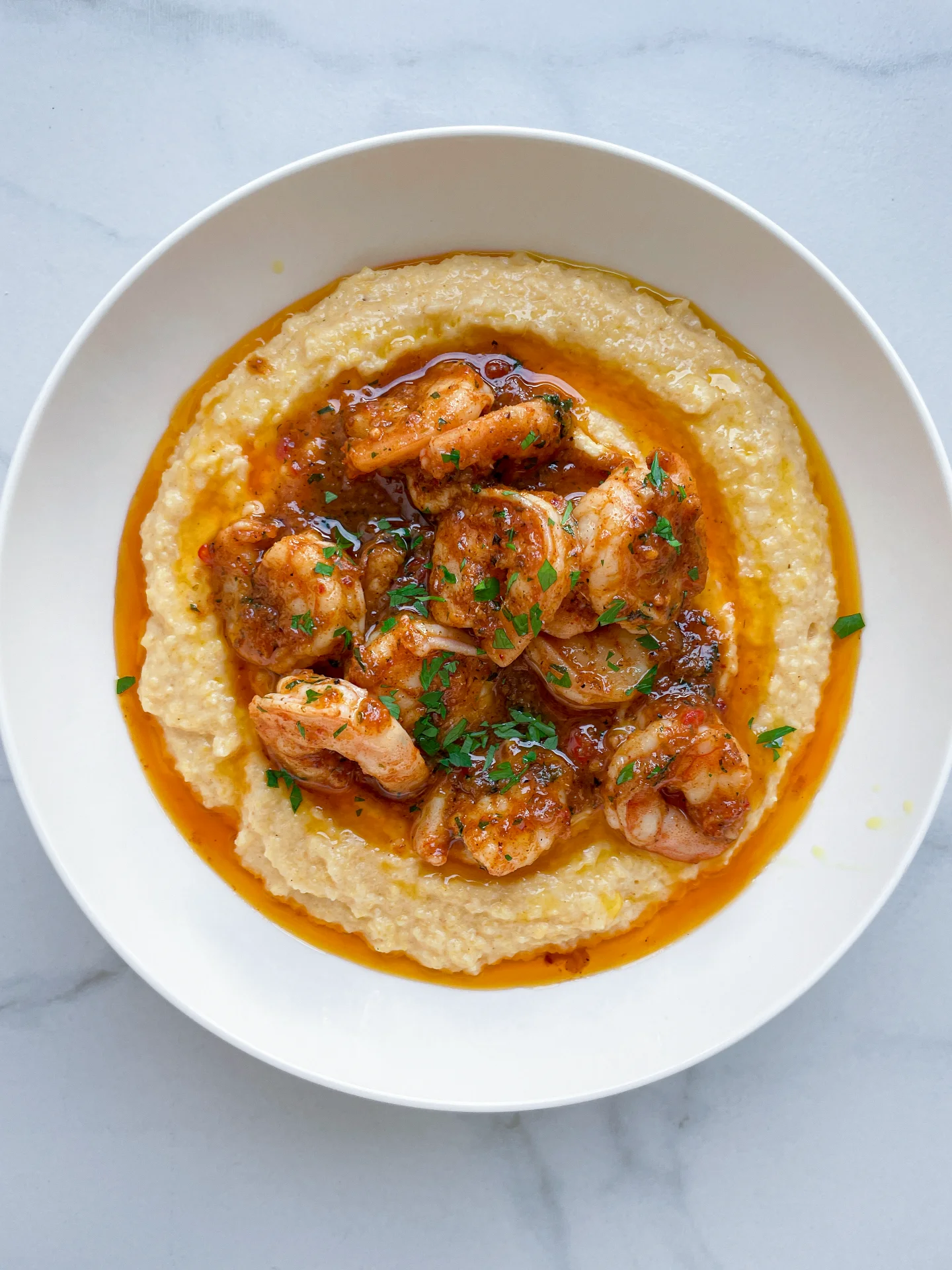 Cajun Shrimps with Honey Glaze & Cheesy Polenta