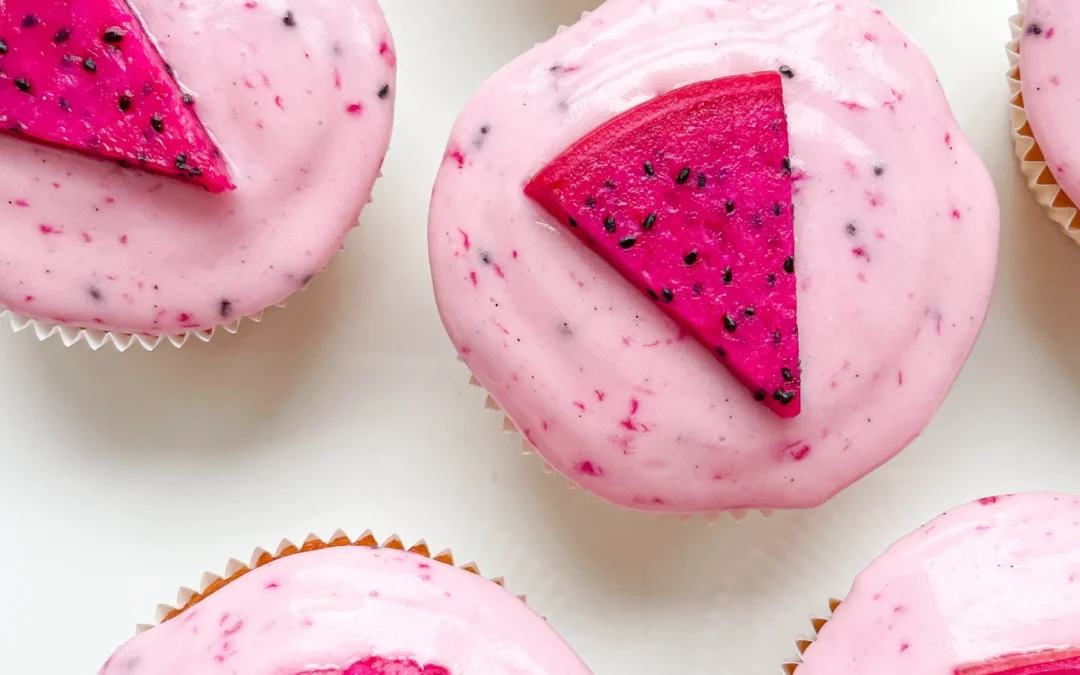 Vanilla Cupcakes with Pink Dragonfruit Frosting