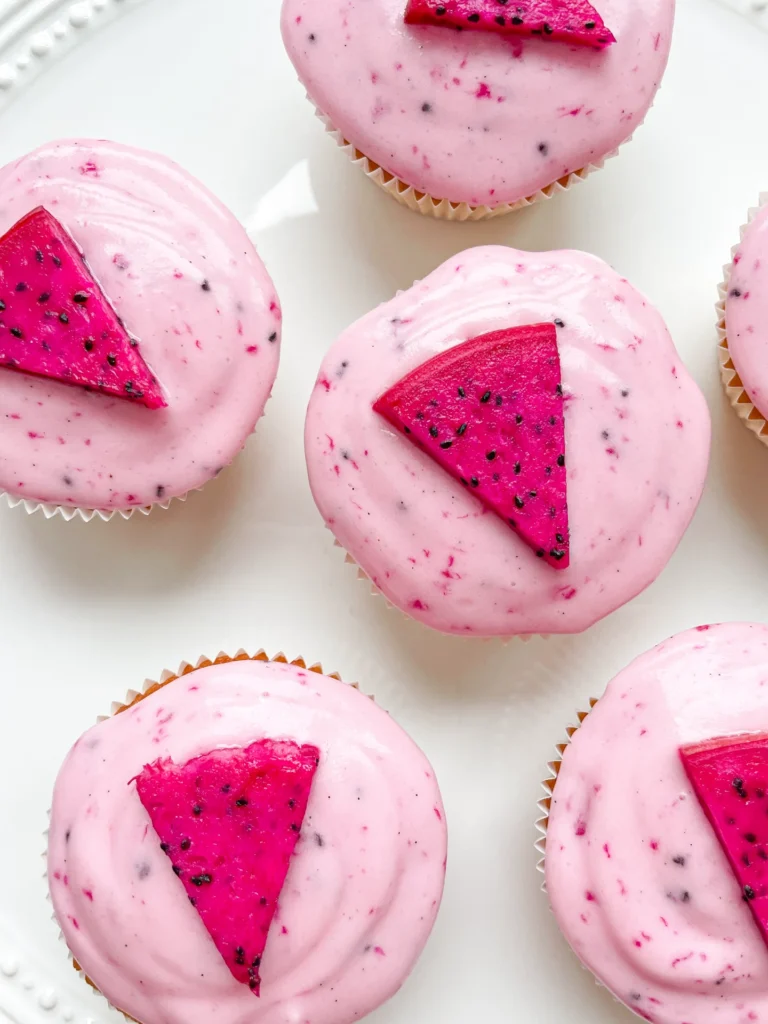 Vanilla Cupcakes with Pink Dragonfruit Frosting