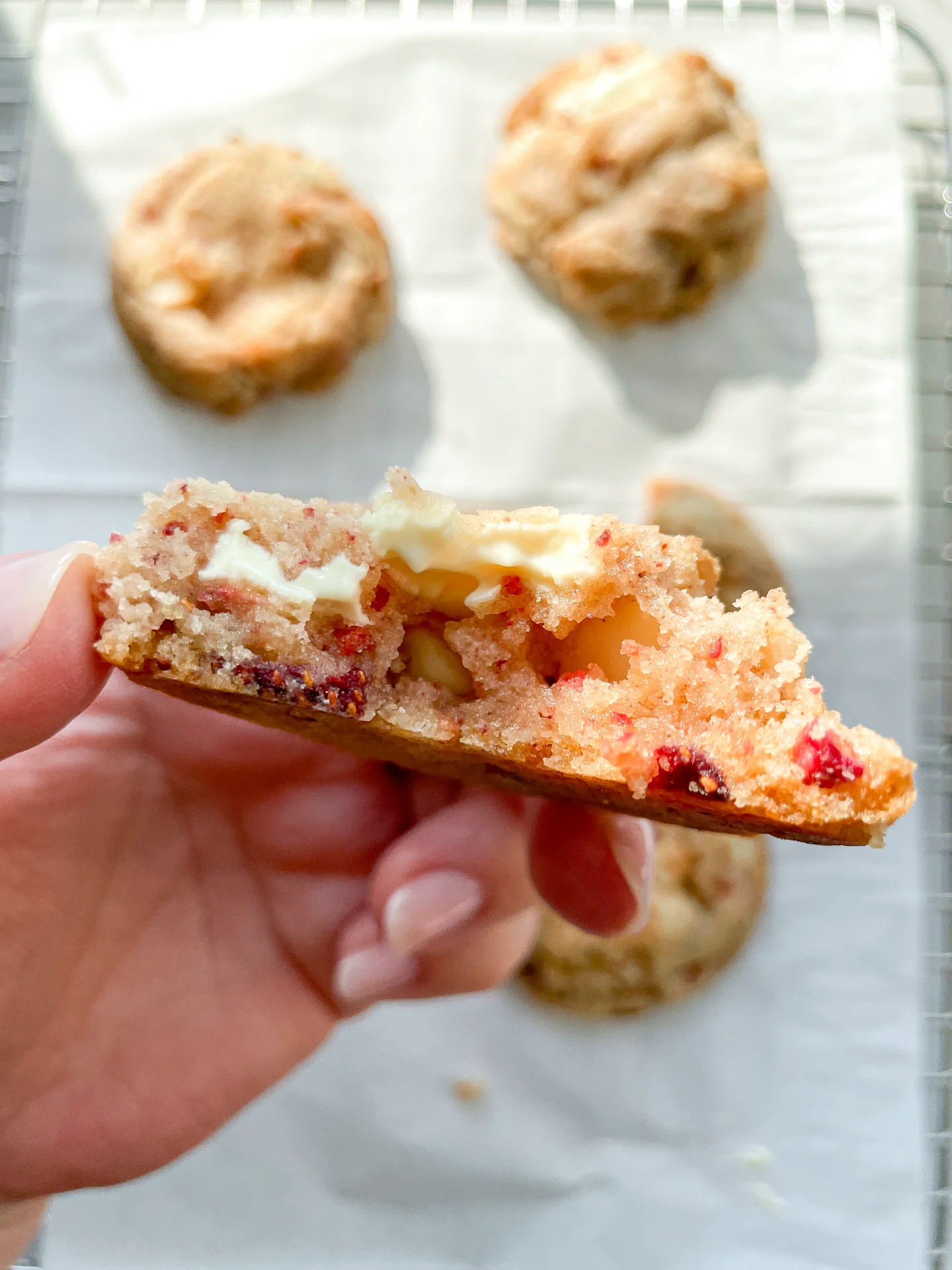 White Chocolate Strawberry Macadamia Cookies