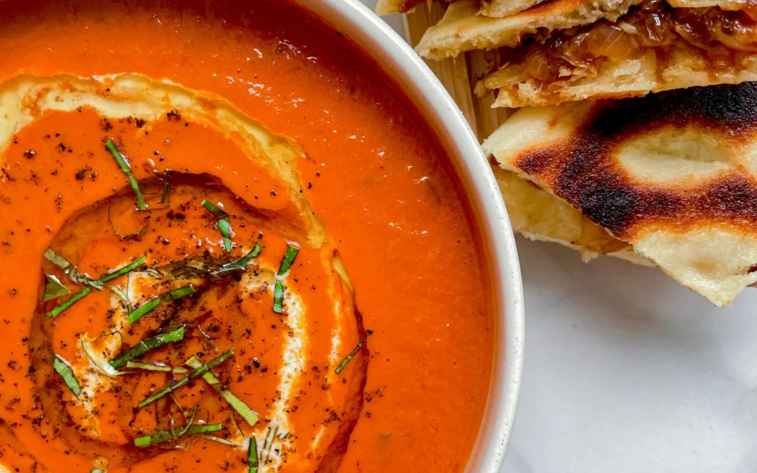 Tomato Soup & Caramalized Onion Grilled Cheese Sandwich