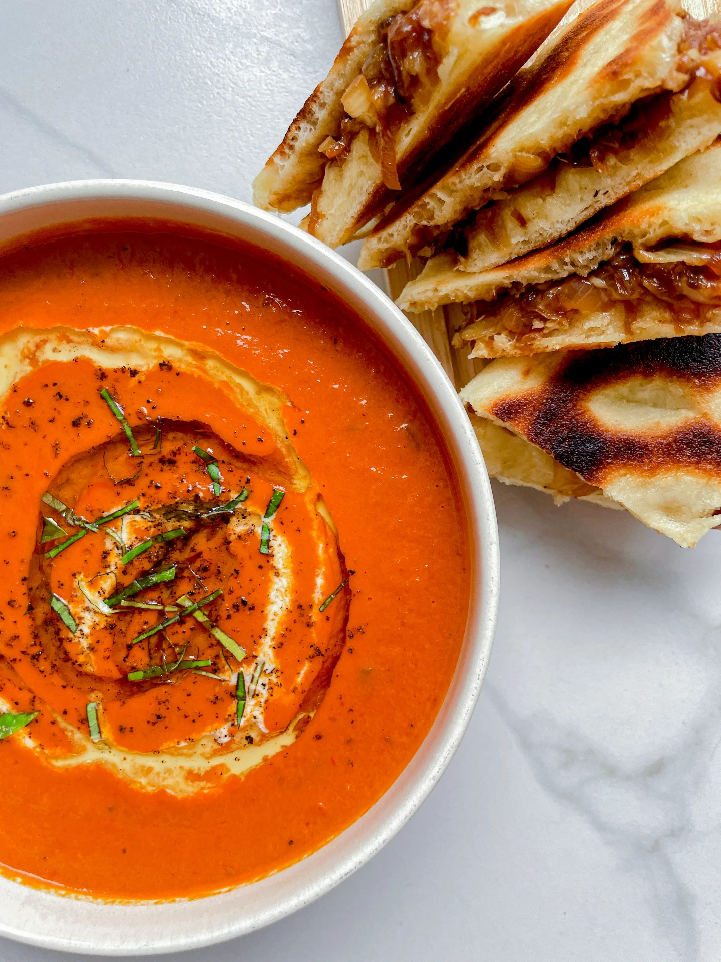 Tomato Soup & Caramalized Onion Grilled Cheese Sandwich