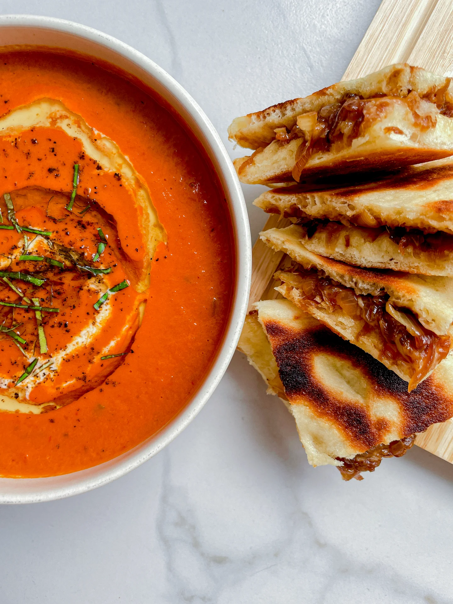 Tomato Soup & Caramalized Onion Grilled Cheese Sandwich