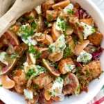 Brussels Sprout Radicchio Salad with Bacon, Figs, Tangerine, and Chili Cinnamon Croutons