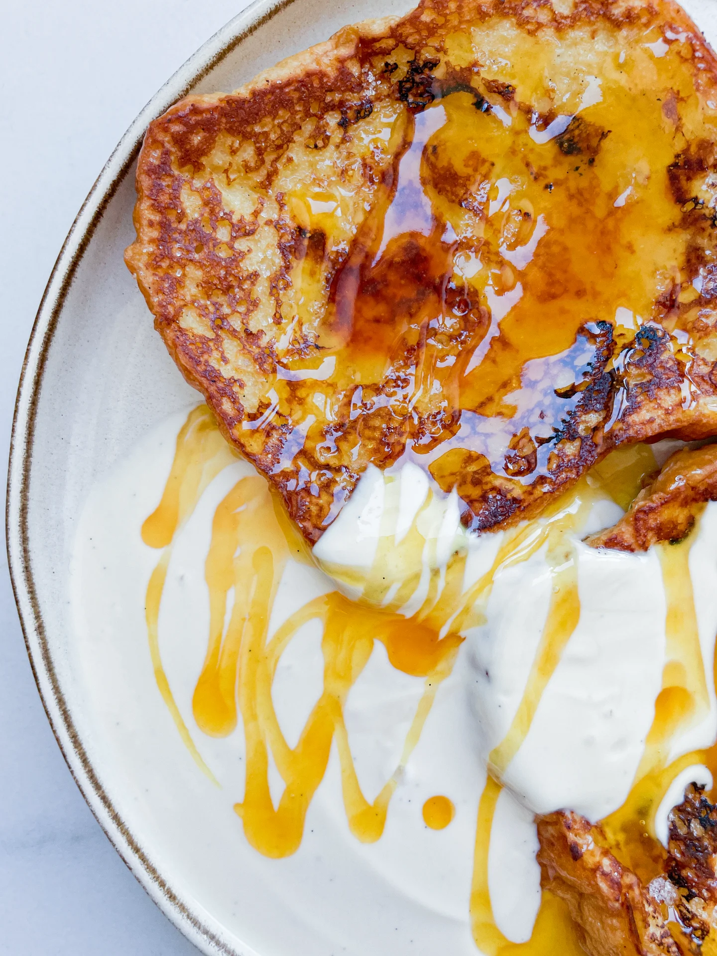 Caramalized French Toast with Vanilla Yogurt & Passionfruit Glaze