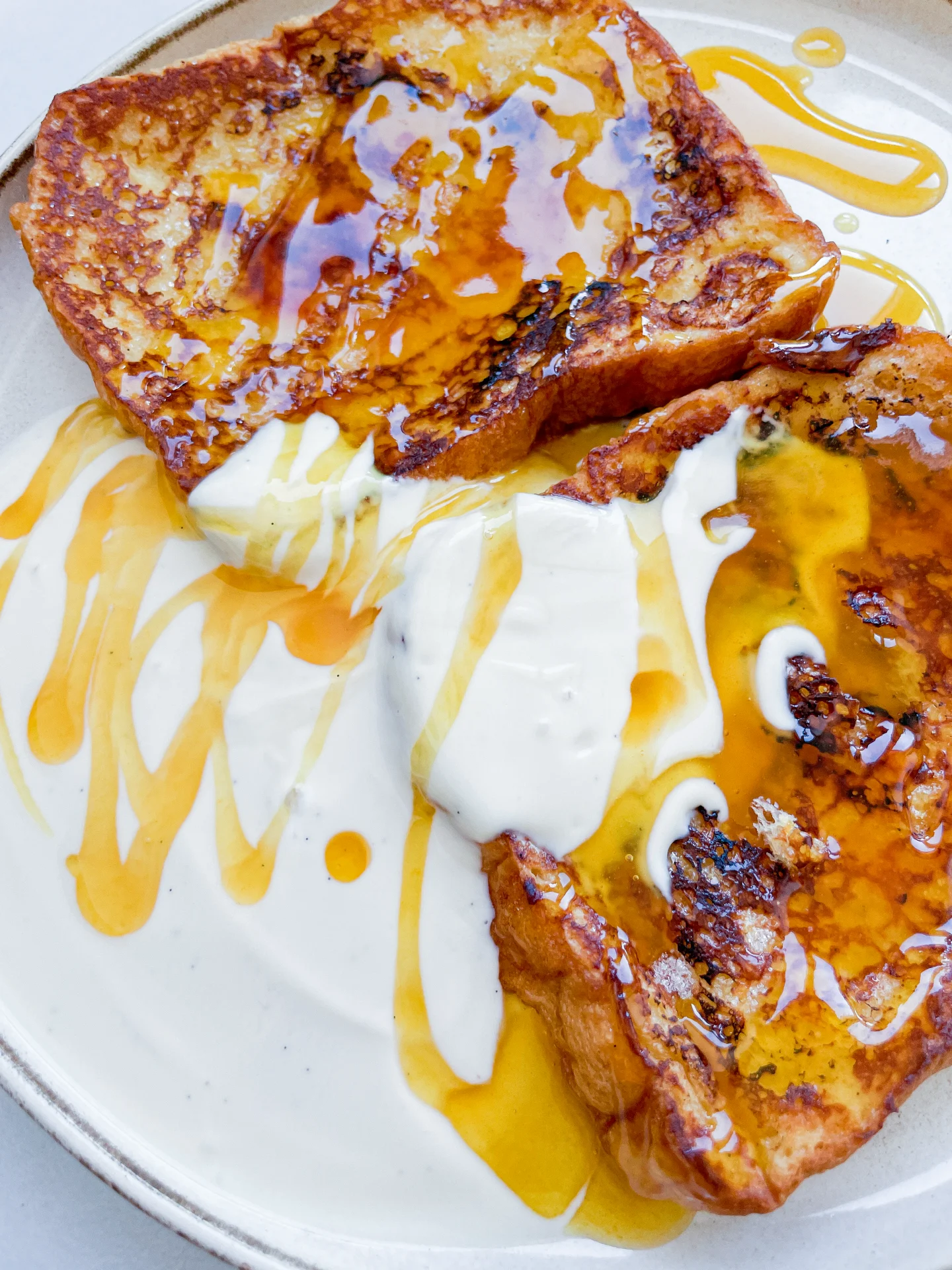 Caramalized French Toast with Vanilla Yogurt & Passionfruit Glaze