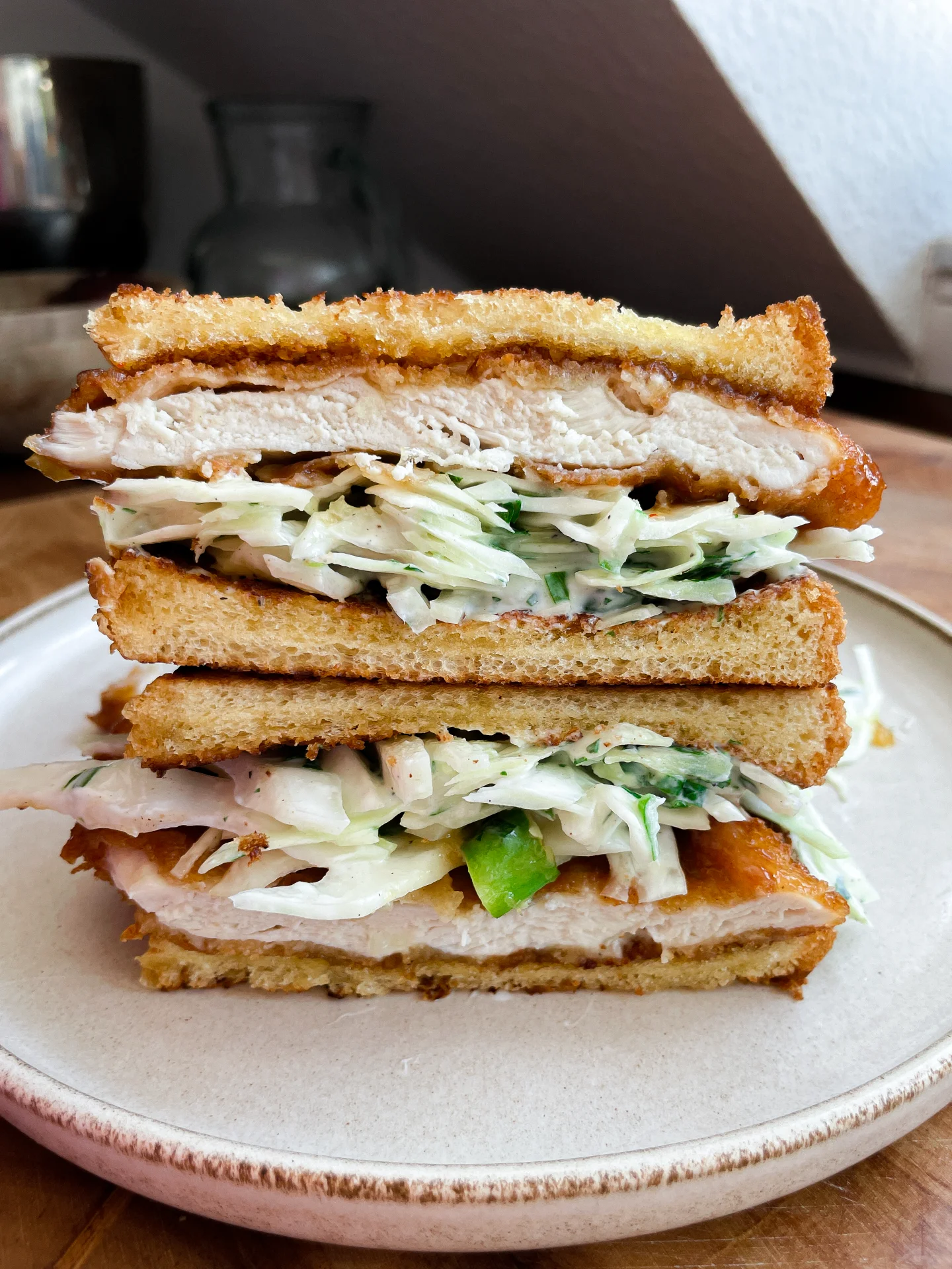 Crispy Sweet & Sour Chicken Brioche Sandwich with Yogurt Lime Slaw