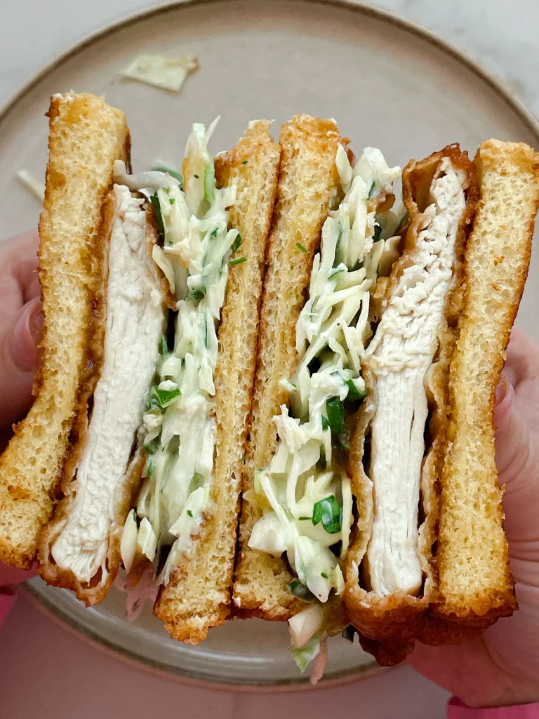 Crispy Sweet & Sour Chicken Brioche Sandwich with Yogurt Lime Slaw