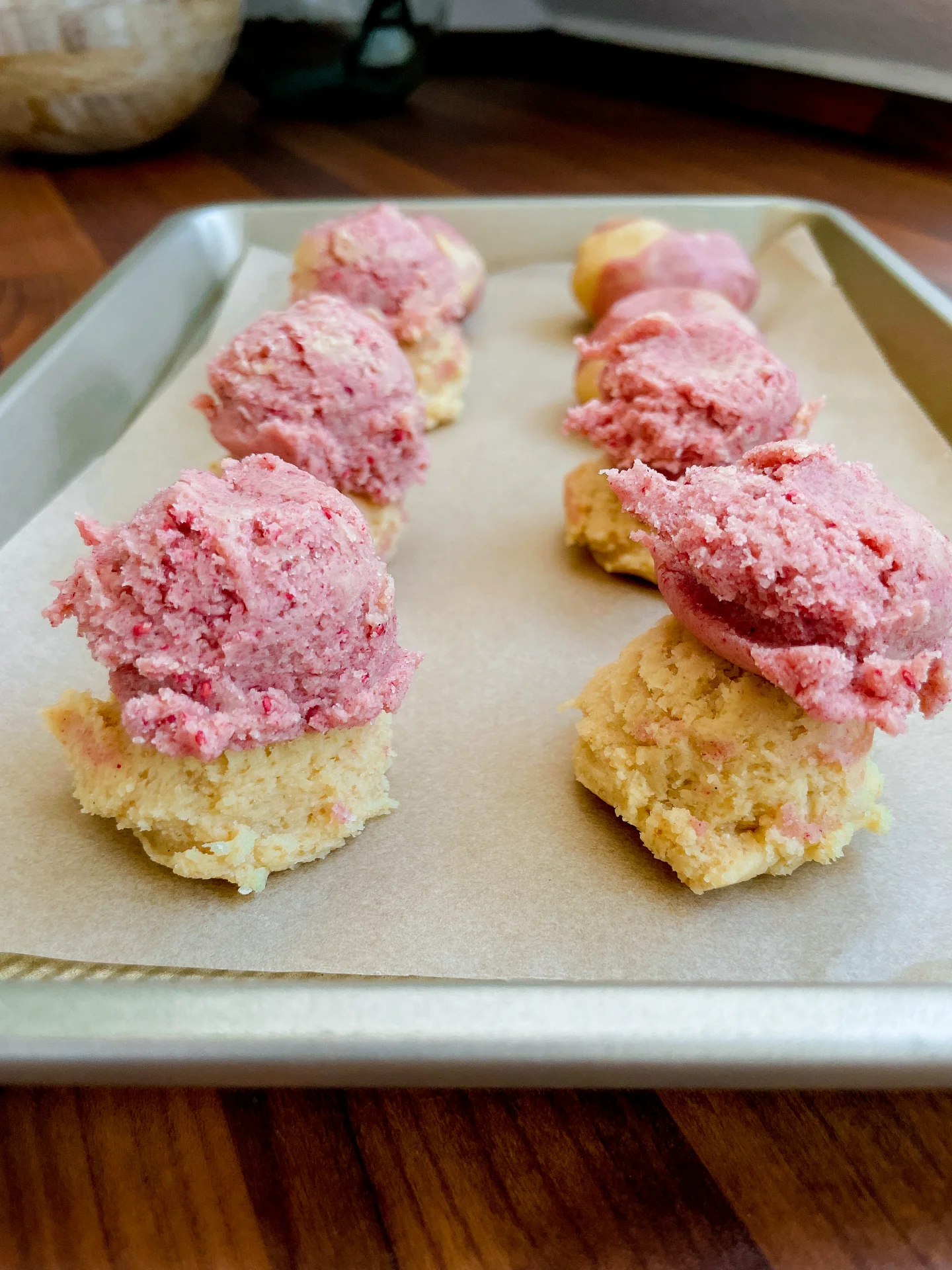 Raspberry Marble Cookies with Passionfruit Ganache