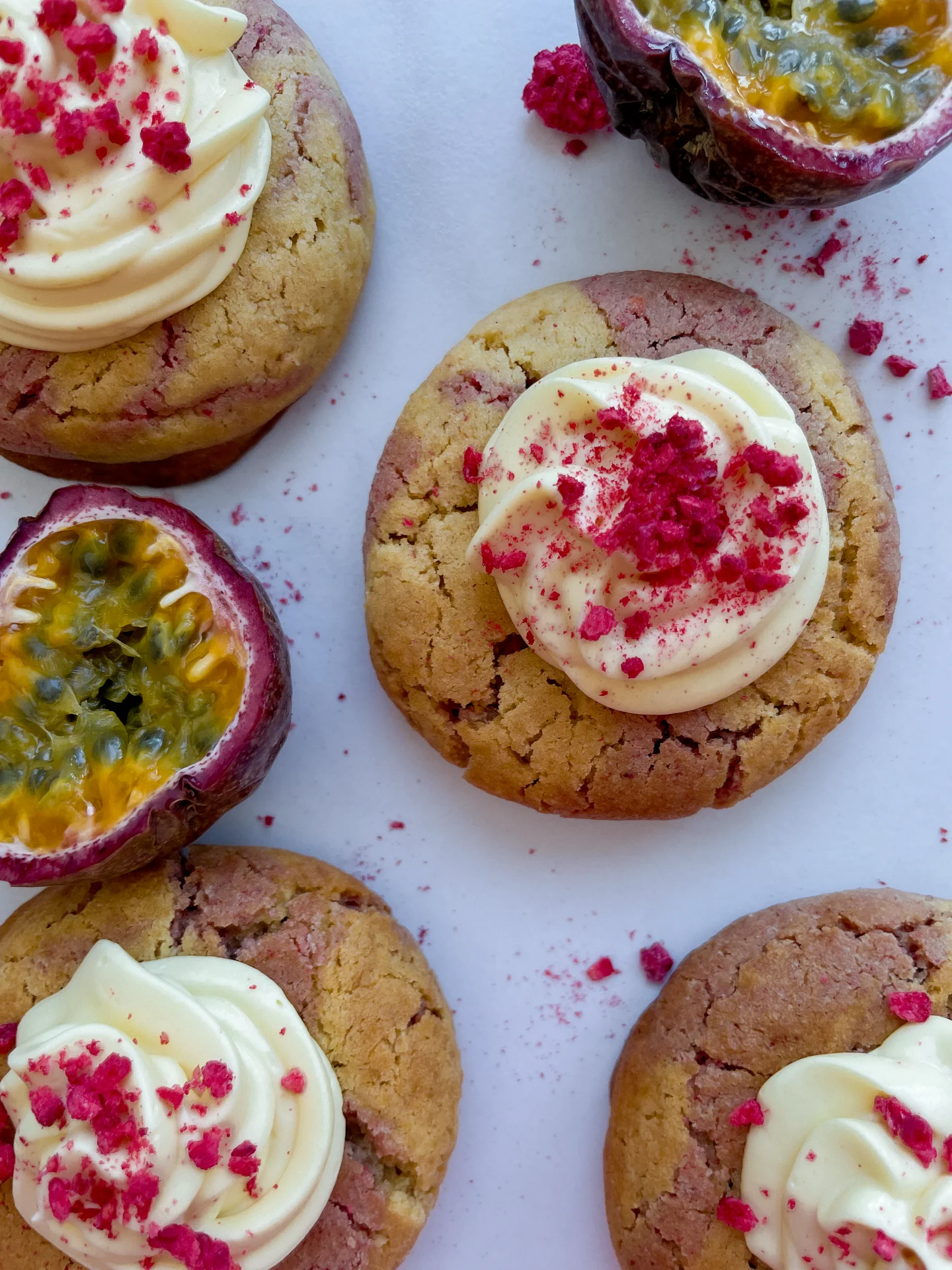 Raspberry Marble Cookies with Passionfruit Ganache