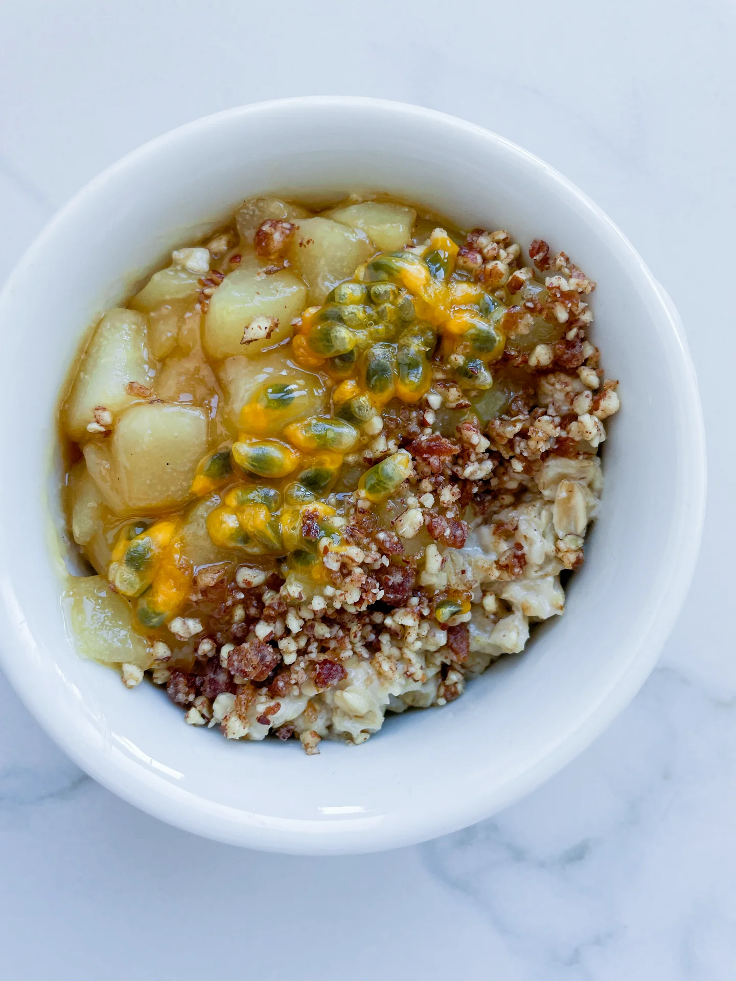 Vanilla Porridge with Passionfruit Pear Compote