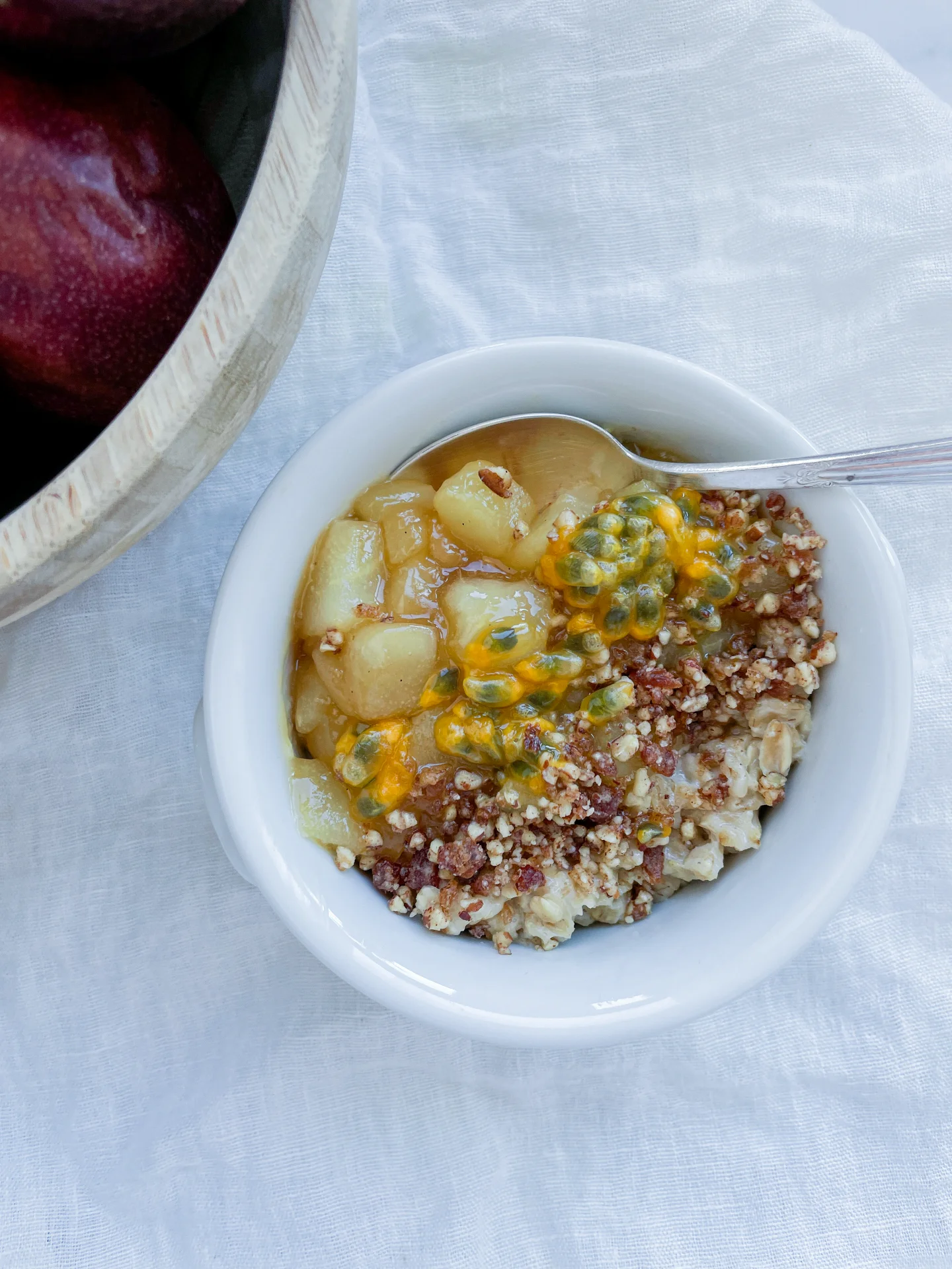 Vanilla Porridge with Passionfruit Pear Compote