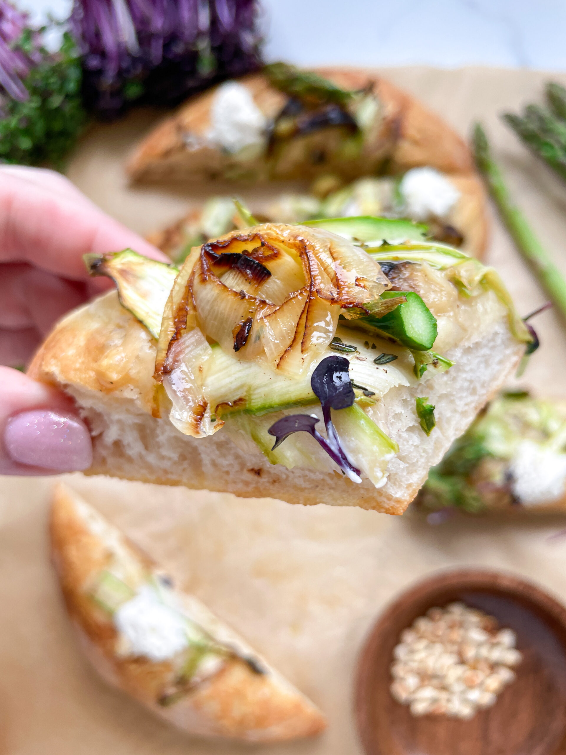 Asparagus Caramalized Leeks Flatbread with Parmesan & Ricotta Asparagus Caramalized Leeks Flatbread with Parmesan & Ricotta